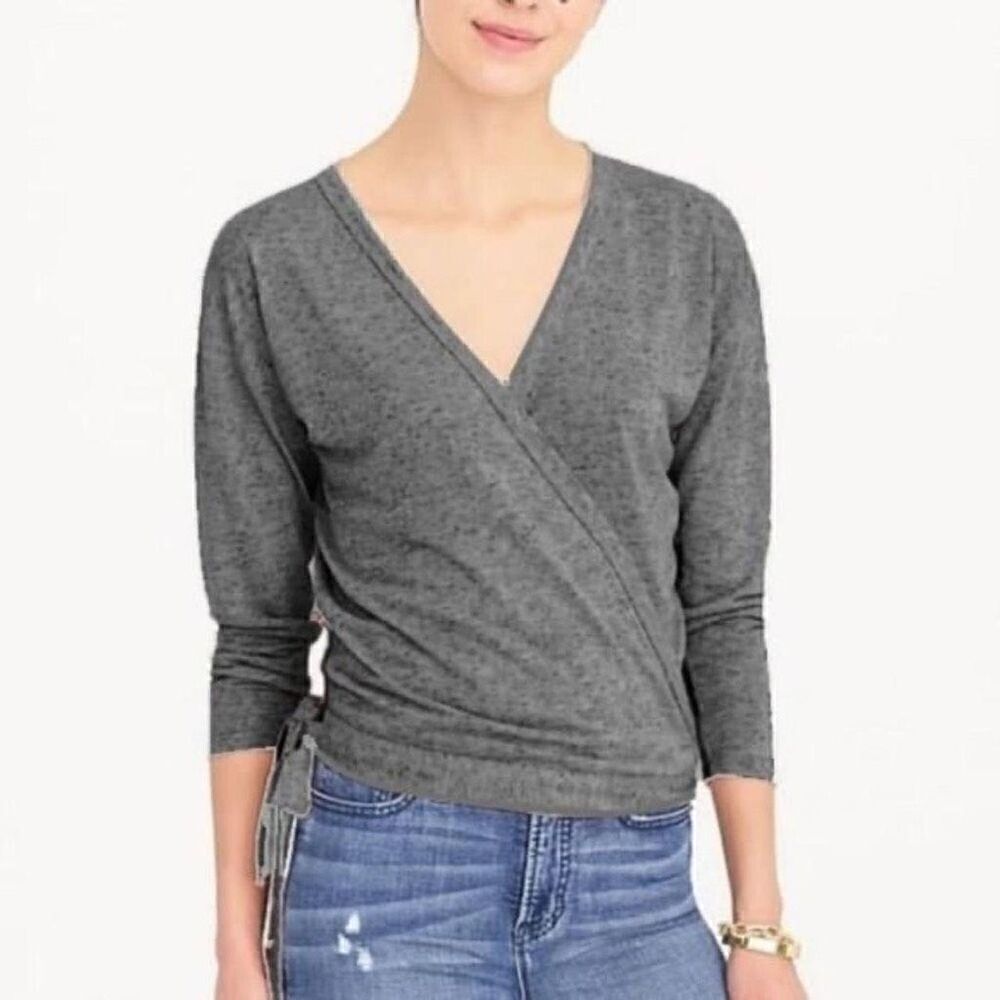 J CREW | heather gray cotton & linen wrap top XS NWT